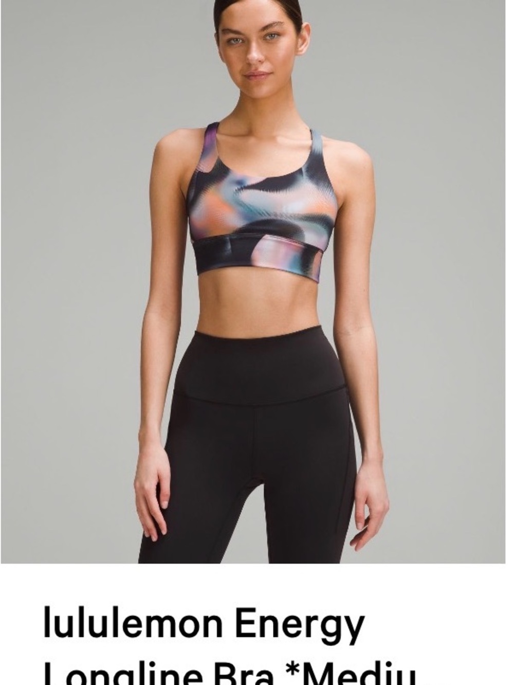 lululemon athletica Energy Longline Bra - Black with Pink, Blue, Peach Accents